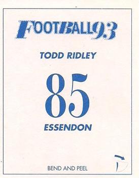 1993 Select AFL Stickers #85 Todd Ridley Back